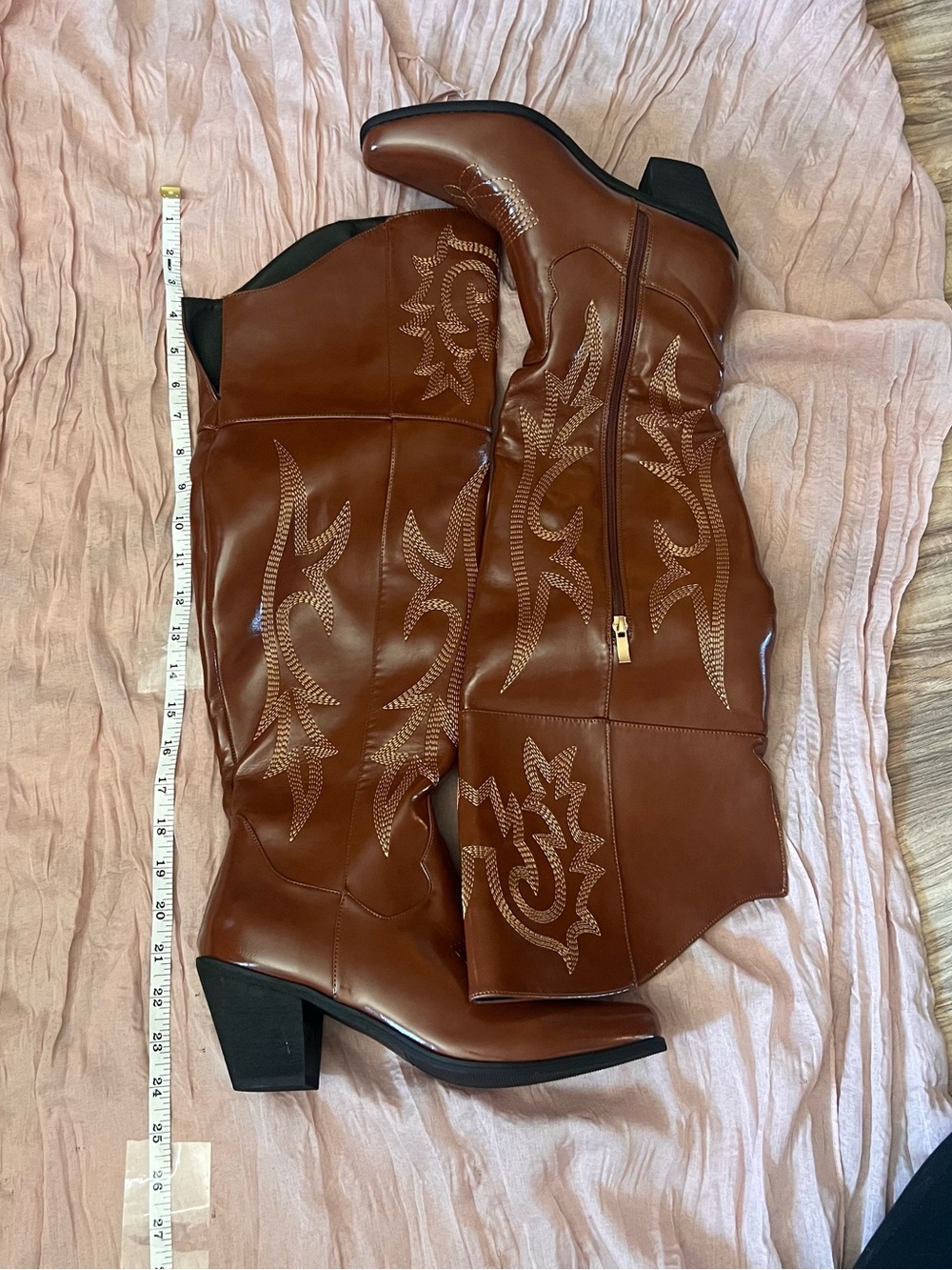 Brown Embroidered Knee-High Western Boots | Fall Boho Cowgirl Chic NWOT